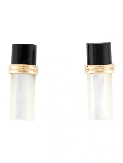 Pre-owned Earrings 14k Mother-of-pearl- & Onyx Stud  In Multi