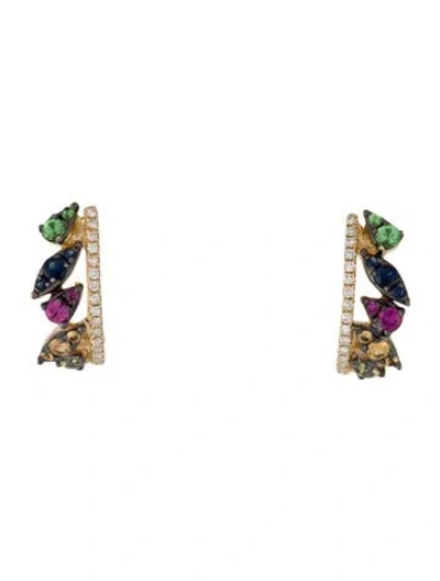 Pre-owned Earrings 14k Multistone & Diamond Huggie
