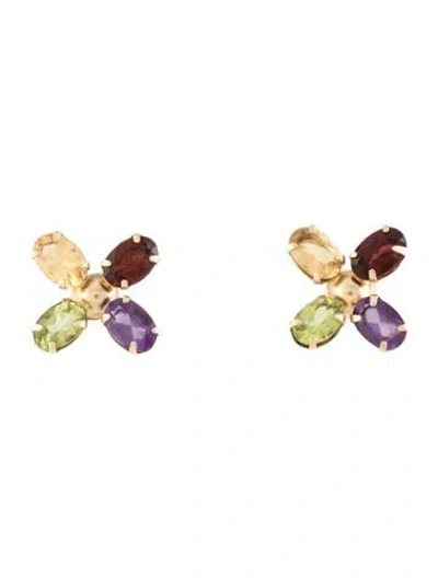 Pre-owned Earrings 14k Multistone Floral Motif Stud
