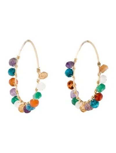 Pre-owned Earrings 14k Multistone Hoop