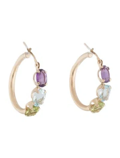 Pre-owned Earrings 14k Multistone Hoop