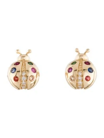 Pre-owned Earrings 14k Multistone Ladybug Stud