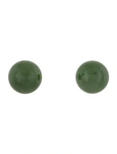 Pre-owned Earrings 14k Nephrite 12mm Ball Stud  In Multi