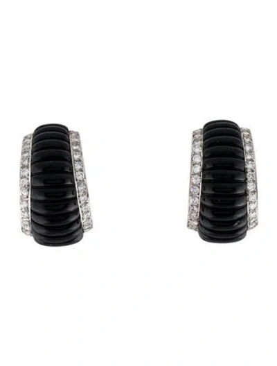 Pre-owned Earrings 14k Nephrite & Diamond Clip-on  In Multi
