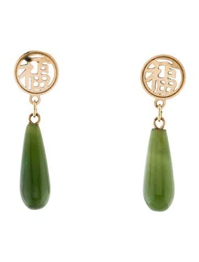 Pre-owned Earrings 14k Nephrite Drop  In Multi