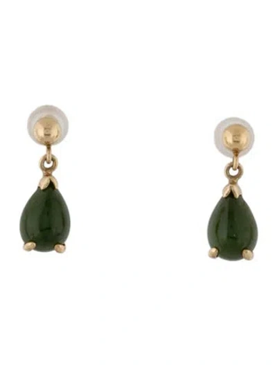 Pre-owned Earrings 14k Nephrite Drop  In Multi