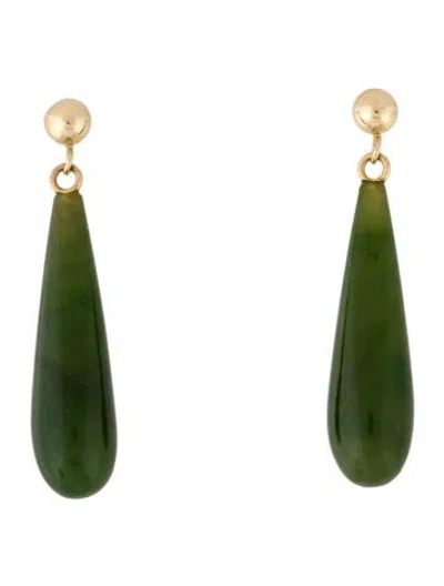 Pre-owned Earrings 14k Nephrite Drop  In Multi