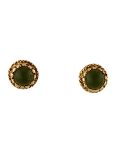 Pre-owned Earrings 14k Nephrite Stud  In Multi