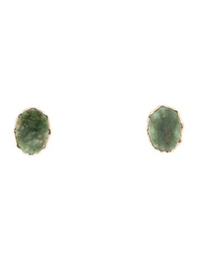 Pre-owned Earrings 14k Nephrite Stud  In Multi