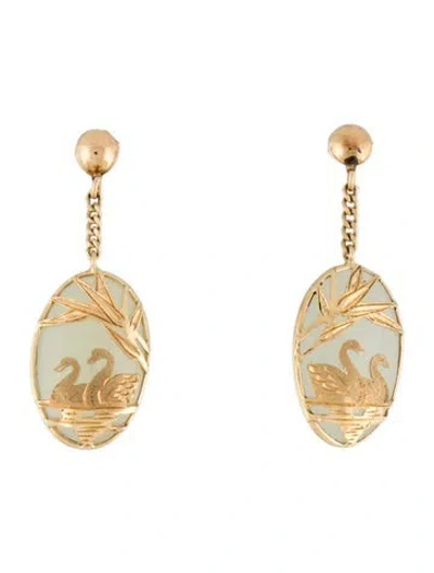 Pre-owned Earrings 14k Nephrite Swan Drop  In Multi