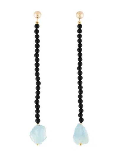 Pre-owned Earrings 14k Onyx & Aquamarine Drop  In Multi