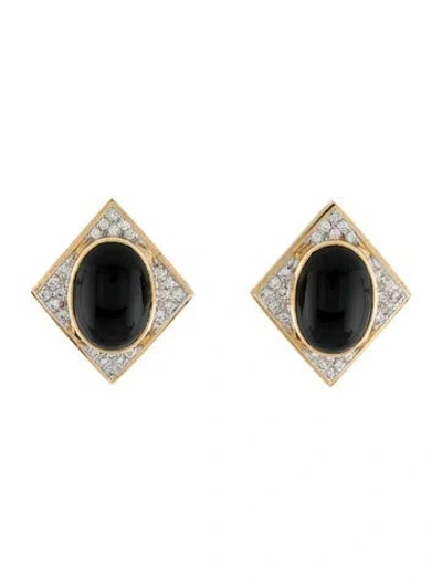 Pre-owned Earrings 14k Onyx & Diamond Clip On  In Multi