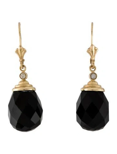 Pre-owned Earrings 14k Onyx & Diamond Drop  In Multi
