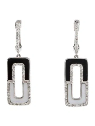 Pre-owned Earrings 14k Onyx & Diamond Drop  In Multi