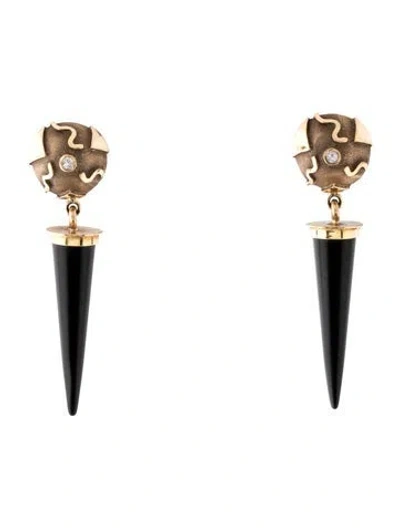 Pre-owned Earrings 14k Onyx & Diamond Drop  In Multi