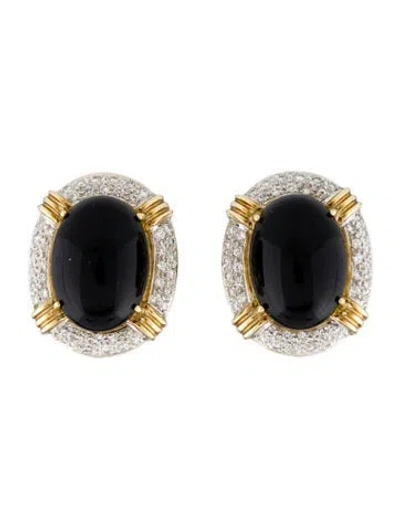 Pre-owned Earrings 14k Onyx & Diamond Earclip  In Multi