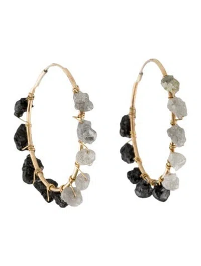 Pre-owned Earrings 14k Onyx & Diamond Hoop  In Multi