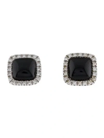 Pre-owned Earrings 14k Onyx & Diamond Stud  In Multi