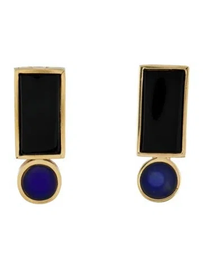 Pre-owned Earrings 14k Onyx & Dyed Chalcedony Drop  In Multi