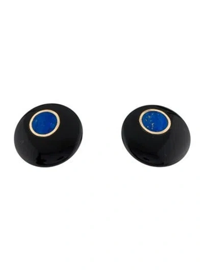 Pre-owned Earrings 14k Onyx & Lapis Stud  In Multi