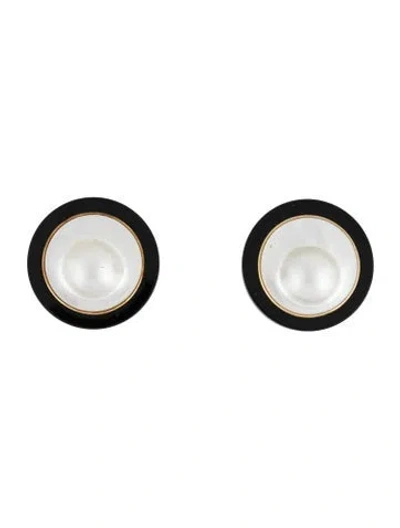 Pre-owned Earrings 14k Onyx & Pearl Clip On  In Multi