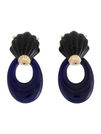 Pre-owned Earrings 14k Onyx & Sodalite  In Multi