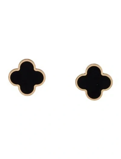 Pre-owned Earrings 14k Onyx Clover Stud  In Multi
