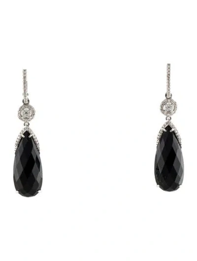 Pre-owned Earrings 14k Onyx, Diamond & Sapphire Drop  In Multi
