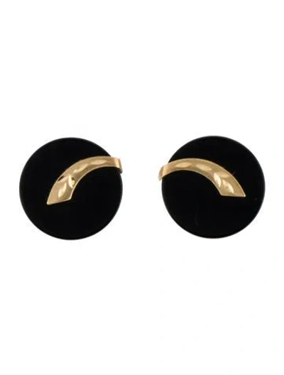 Pre-owned Earrings 14k Onyx Disc Stud  In Multi