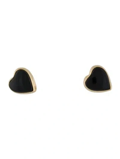 Pre-owned Earrings 14k Onyx Heart Stud  In Multi