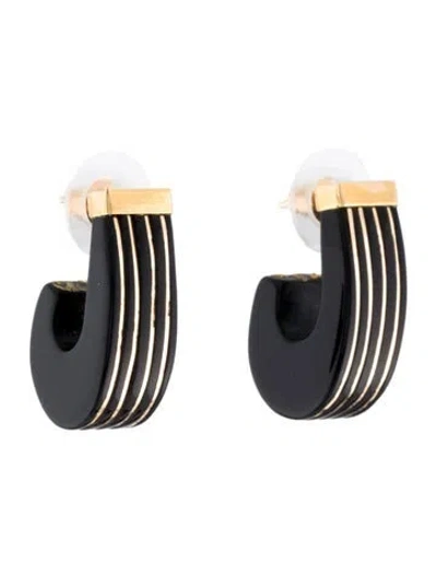 Pre-owned Earrings 14k Onyx Hoop  In Multi