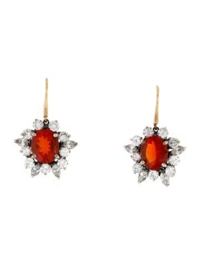 Pre-owned Earrings 14k Opal & Diamond Drop  In Multi