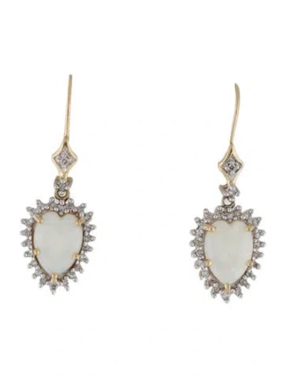 Pre-owned Earrings 14k Opal & Diamond Heart Halo Drop  In Multi