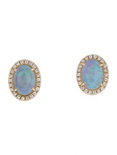 Pre-owned Earrings 14k Opal & Diamond Stud Earring In Multi