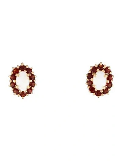 Pre-owned Earrings 14k Opal And Garnet Cluster  In Multi