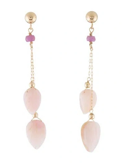 Pre-owned Earrings 14k Opal & Sapphire Leaf Drop  In Multi
