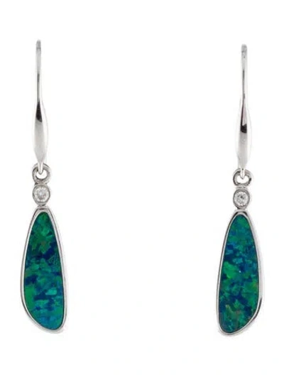 Pre-owned Earrings 14k Opal Doublet & Diamond Drop  In Multi