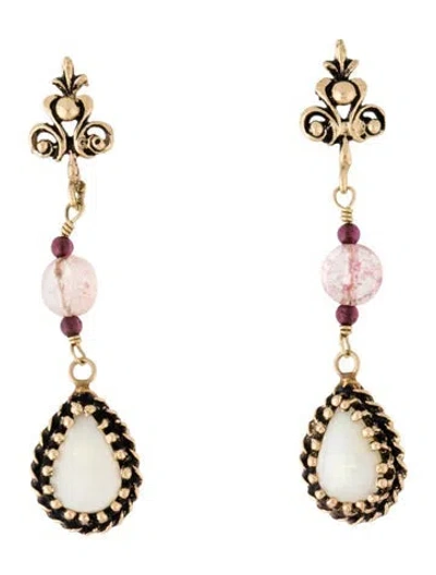 Pre-owned Earrings 14k Opal, Sagenitic Quartz & Garnet Drop  In Multi