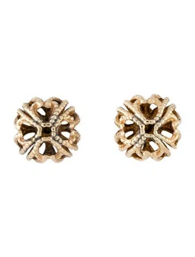 Pre-owned Earrings 14k Openwork Filigree Ball Stud  In Multi