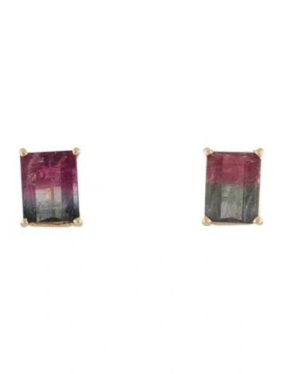 Pre-owned Earrings 14k Parti-tourmaline Stud  In Multi