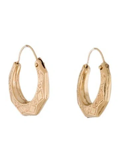 Pre-owned Earrings 14k Patterned Hoop  In Multi