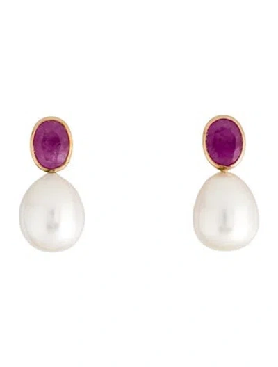 Pre-owned Earrings 14k Pearl & 2.03ctw Ruby Drop  In Multi