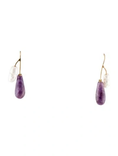 Pre-owned Earrings 14k Pearl & Amethyst Drop  In Multi