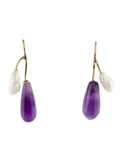 Pre-owned Earrings 14k Pearl & Amethyst Drop  In Multi