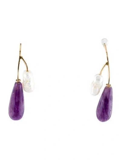 Pre-owned Earrings 14k Pearl & Amethyst Drop  In Multi