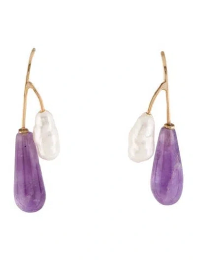 Pre-owned Earrings 14k Pearl & Amethyst Drop  In Multi