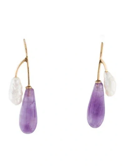 Pre-owned Earrings 14k Pearl & Amethyst Drop  In Multi