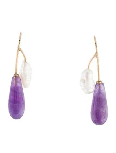 Pre-owned Earrings 14k Pearl & Amethyst Drop  In Multi