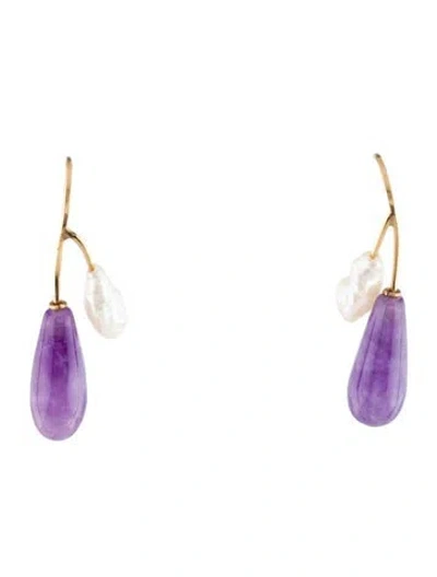 Pre-owned Earrings 14k Pearl & Amethyst Drop  In Multi