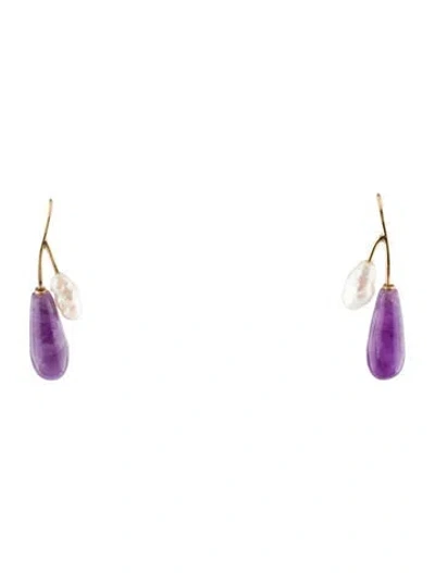 Pre-owned Earrings 14k Pearl & Amethyst Drop  In Multi
